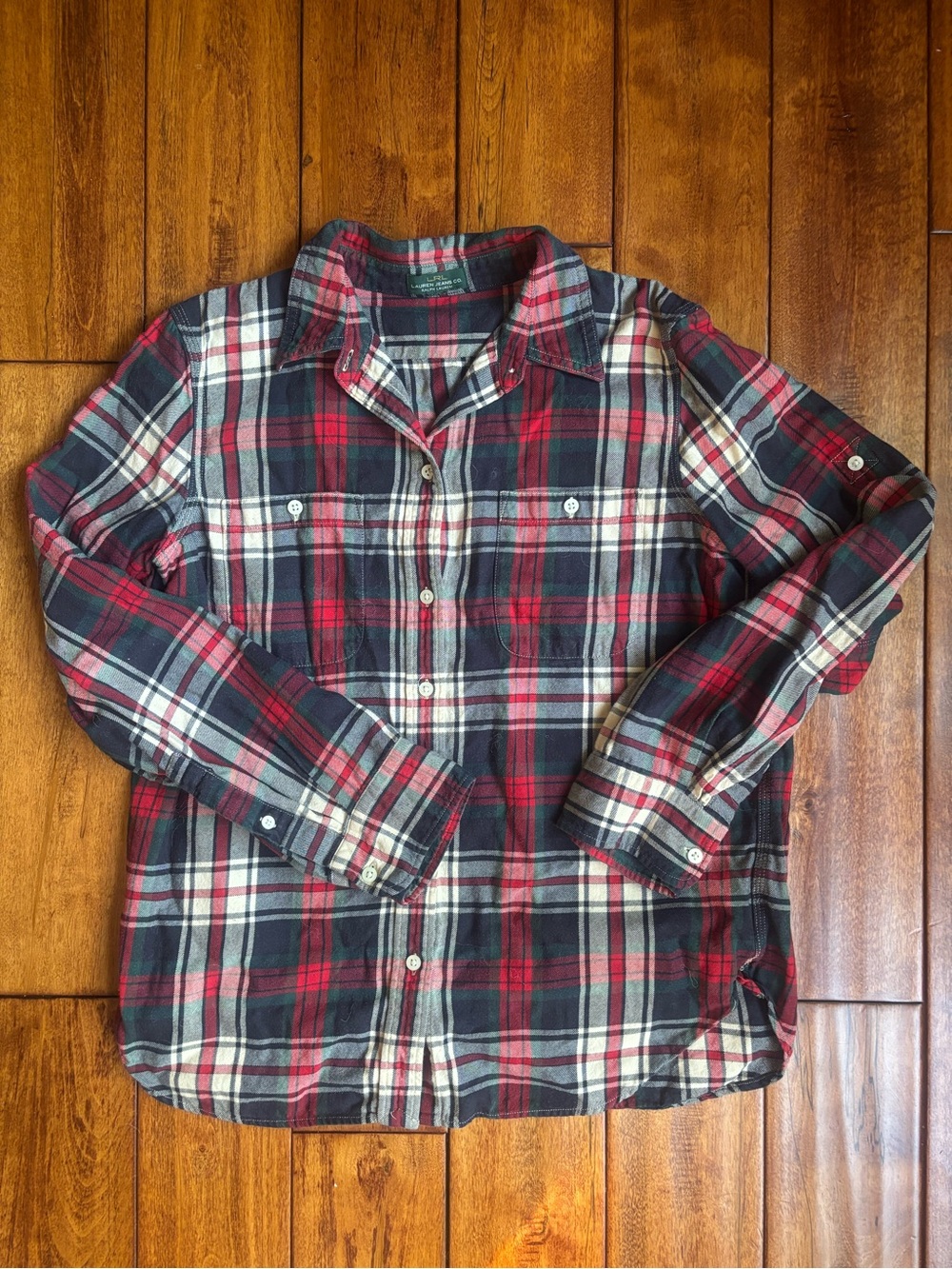 Ralph Lauren Red, Black & Cream Plaid Flannel Shirt